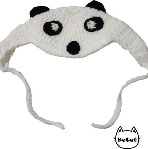 Panda Model Örgü Kedi Başlığı & Şapka Aksesuarı