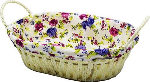 Renkli Bezli Oval Hasır Ekmek Sepeti 8821