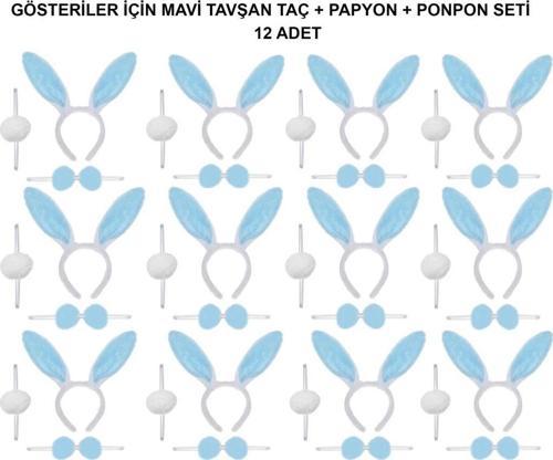 Nessiworld Mavi Tavşan Kostüm Seti – Taç, Papyon, Ponpon (12’li Paket)