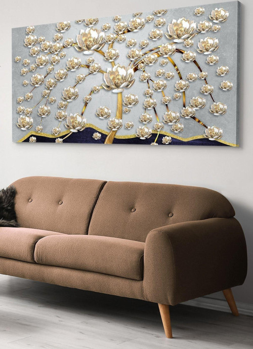 Gold Çiçekler Tek Parça Kanvas Canvas Tablo