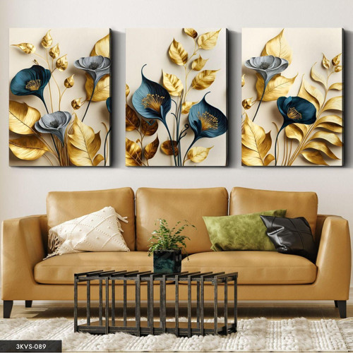 Afrikalı Kadın Gold Kanat 3 Parça Kanvas - Canvas Tablo