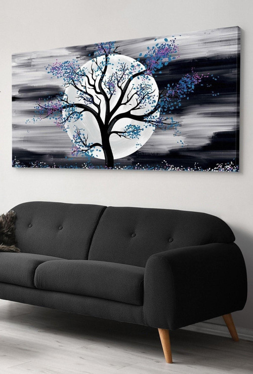 Ağaç Ay Tek Parça Kanvas - Canvas Tablo