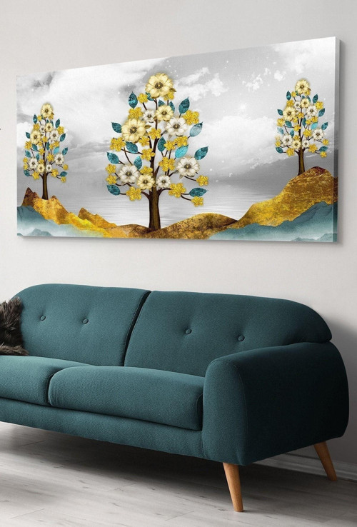 Ağaç Gold Yaprak Tek Parça Kanvas - Canvas Tablo