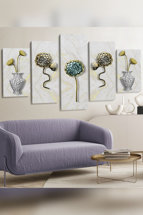 Renkli Çiçekler 5 Parça Kanvas - Canvas Tablo