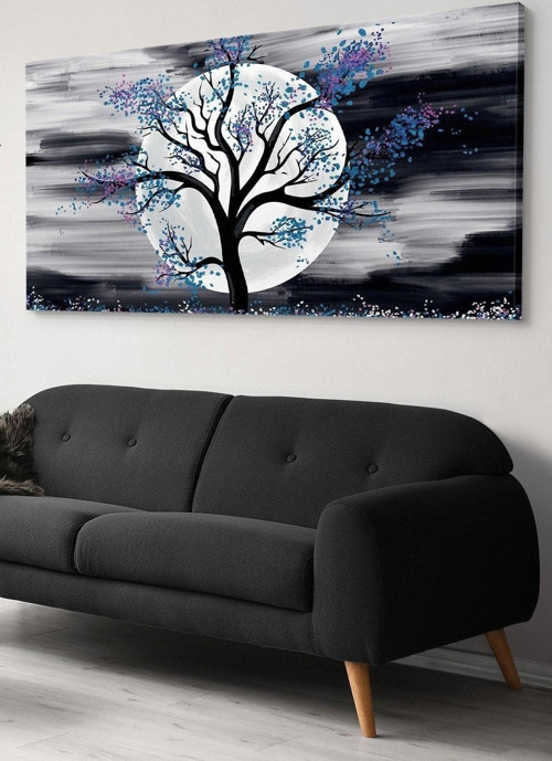 Ağaç Ay Tek Parça Kanvas - Canvas Tablo