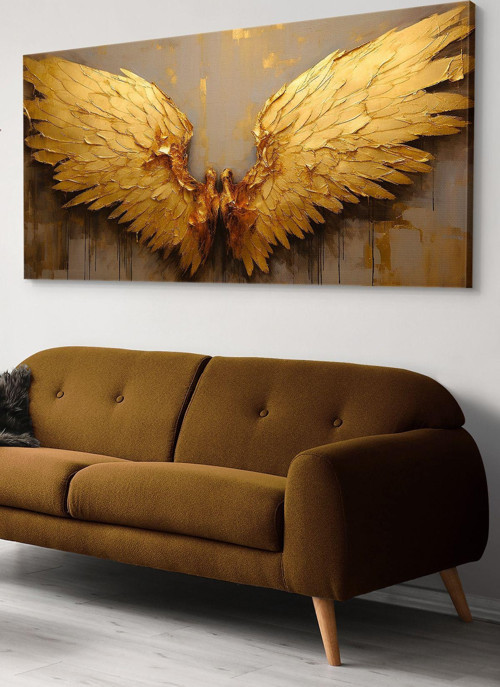 Gold Melek Kanatları Tek Parça Kanvas - Canvas Tablo