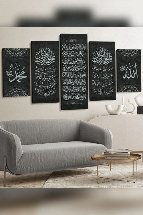 Felak Nas Ayetel Kürsi Gümüş 5 Parça Kanvas - Canvas Tablo