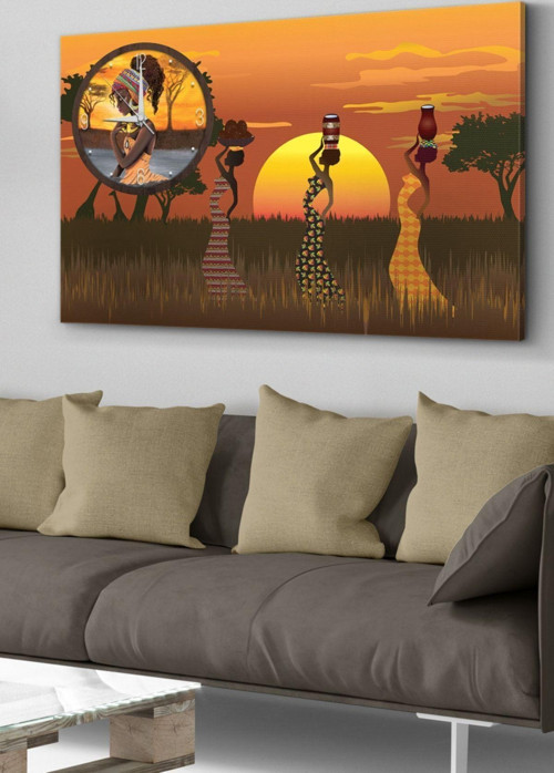Afrikalı Kadınlar Saatli Kanvas - Canvas Tablo