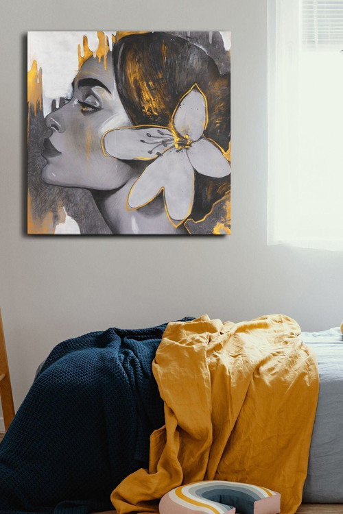 Kadın Portre Tek Parça Kare 65X65 Cm Kanvas - Canvas Tablo