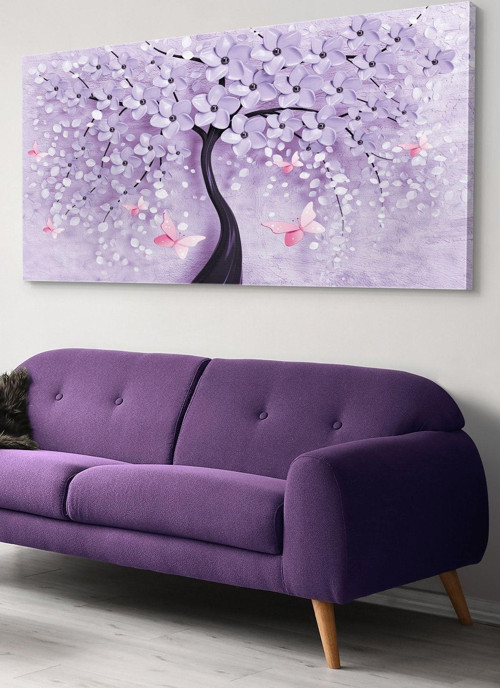 Mor Çiçekli Ağaç Kanvas-Canvas Tablo