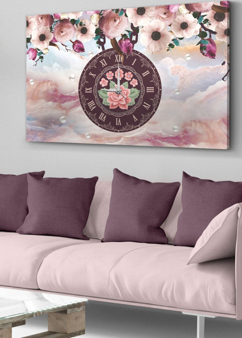 Çiçeklerin Arasında Saatli Kanvas - Canvas Tablo