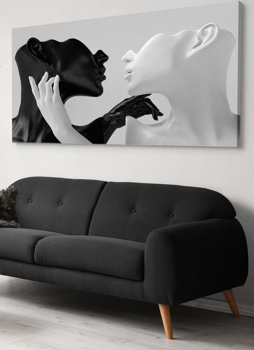Siyah Beyaz Heykel Sanatsal Soyut Tek Parça Kanvas - Canvas Tablo