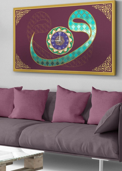 Vav Harfi Saatli Kanvas - Canvas Tablo