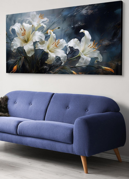 Beyaz Zambaklar Dinamik Ve Soyut Sanat Tek Parça Kanvas - Canvas Tablo