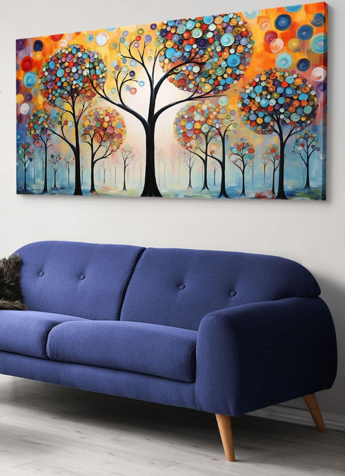 Renkli Soyut Sanat Modern Çiçek Ve Yaprak Kompozisyonu Tek Parça Kanvas - Canvas Tablo
