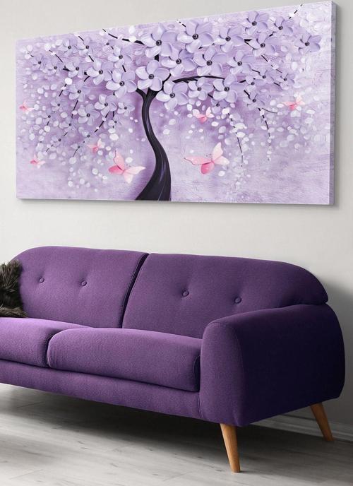 Mor Çiçekli Ağaç Kanvas-Canvas Tablo