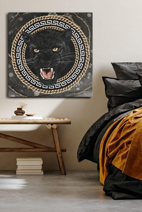 Kükreyen Panter Tek Parça Kare 65X65 Cm Kanvas - Canvas Tablo