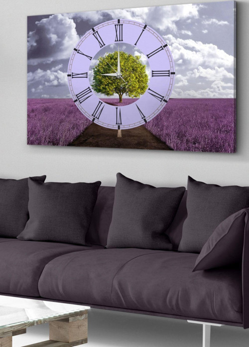 Mor Doğa Saatli Kanvas - Canvas Tablo