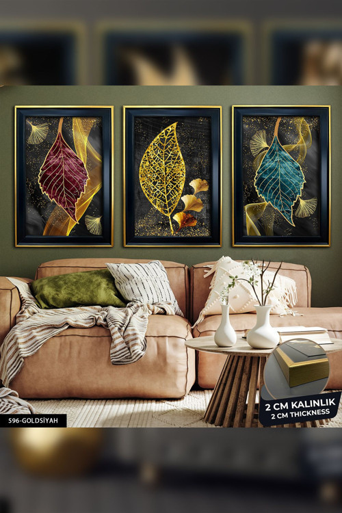 Soyut Gold 3 Parça Çerçeveli Tablo Cvplk