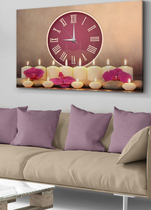 Mumlar Orkide Saatli Kanvas - Canvas Tablo