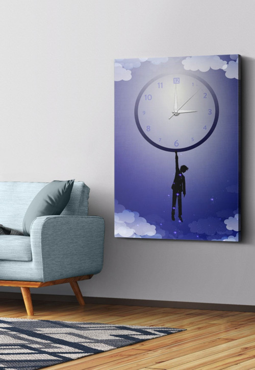 Zamana Asılan Çocuk Saatli Kanvas - Canvas Tablo