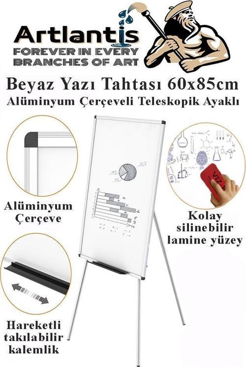 Ayaklı Yazı Tahtası Beyaz 60x85 cm Teleskobik Ayaklı 1 Adet Alüminyum Kolay Silinebilir Ergomik Beyaz Yazı Tahtası