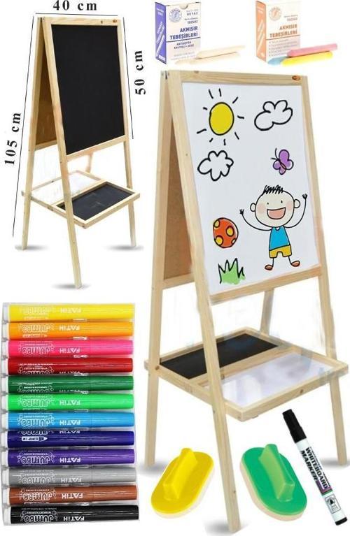 Ayaklı Yazı Tahtası Çift Taraflı 40x50cm 1 Adet 12 Renk Jumbo Keçeli Kalem Çocuk Yazı Tahtası Alıştırma Tahtası