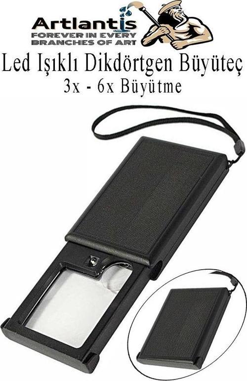Led Işıklı Dikdörtgen Çekmeceli Büyüteç 1 Adet 3X 6X Büyütme Optik Lens El Tipi Mercek Çep Büyüteci Okul Ofis Büro