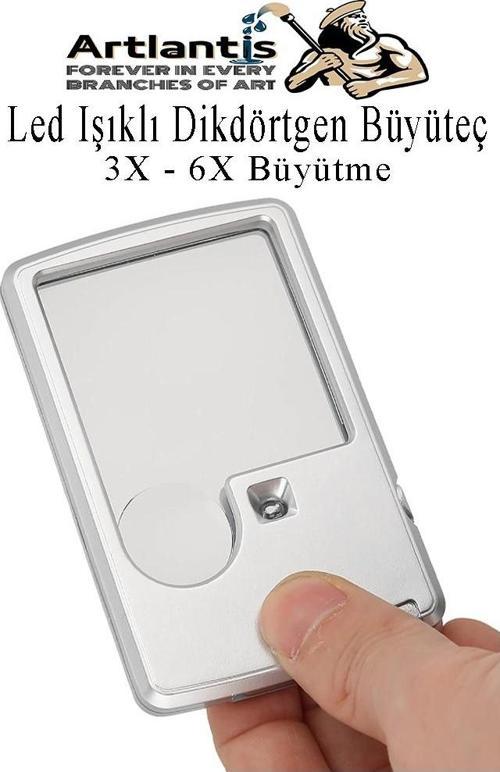 Led Işıklı Kart Tipi Büyüteç 1 Adet 3X 6X Büyütme Lens El Tipi Mercek Cep Büyüteç Kılıflı Okul Büro Ofis
