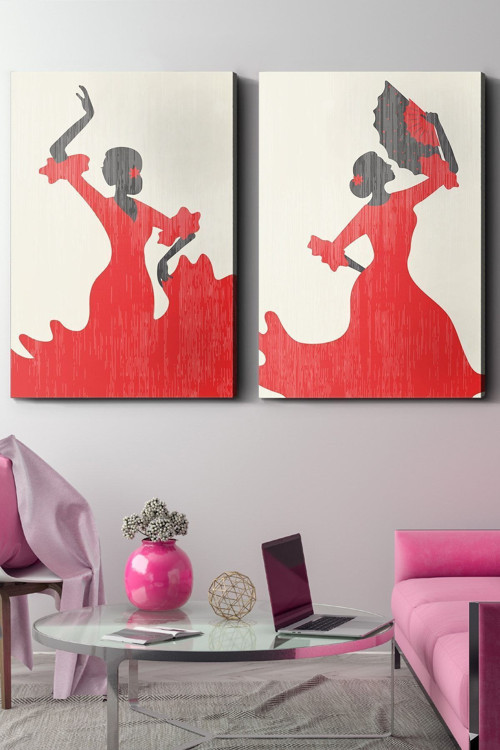45X65 Cm Dans Eden Kadın 2 Parça Kanvas - Canvas Tablo