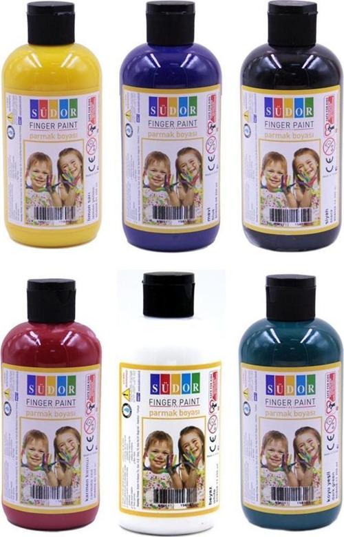 Parmak Boyası 250 Gr 6 Adet Çocuklar İçin Yıkanabilir Parmak Boya Südor Okul Hobi Kreş Etkinlik Kırmızı Sarı Mavi Yeşil