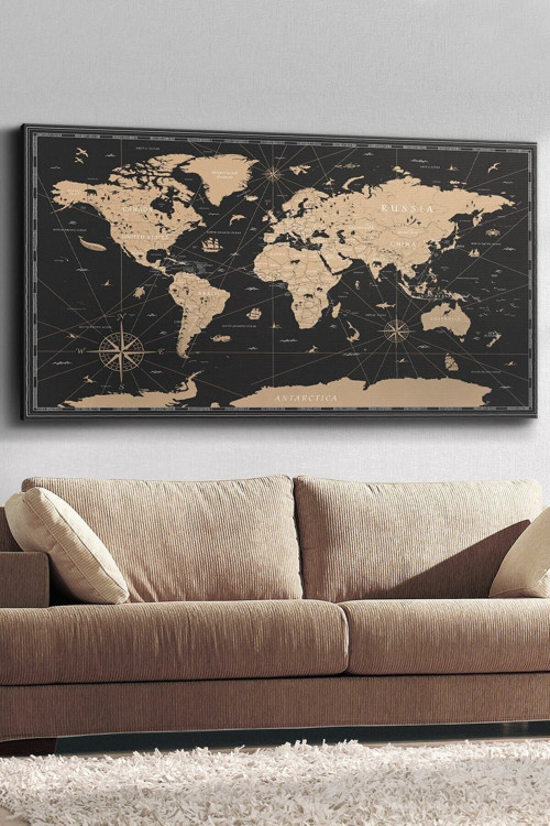 Vintage Dünya Haritası Kanvas-Canvas Tablo