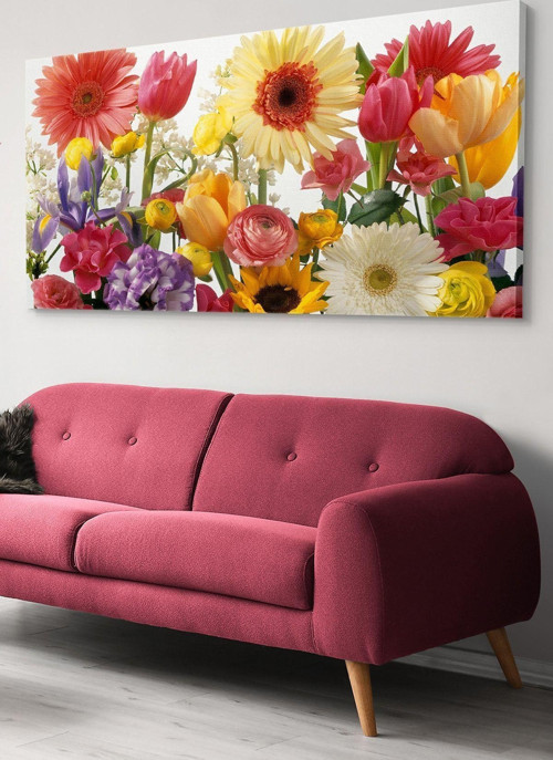 Renkli Çiçekler Tek Parça Kanvas Canvas Tablo