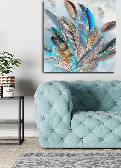 Renkli Tüyler Tek Parça Kare 65X65 Cm Kanvas - Canvas Tablo