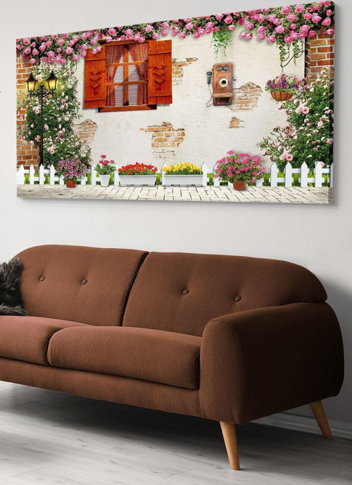 Çiçekli Sokak Tek Parça Kanvas Canvas Tablo