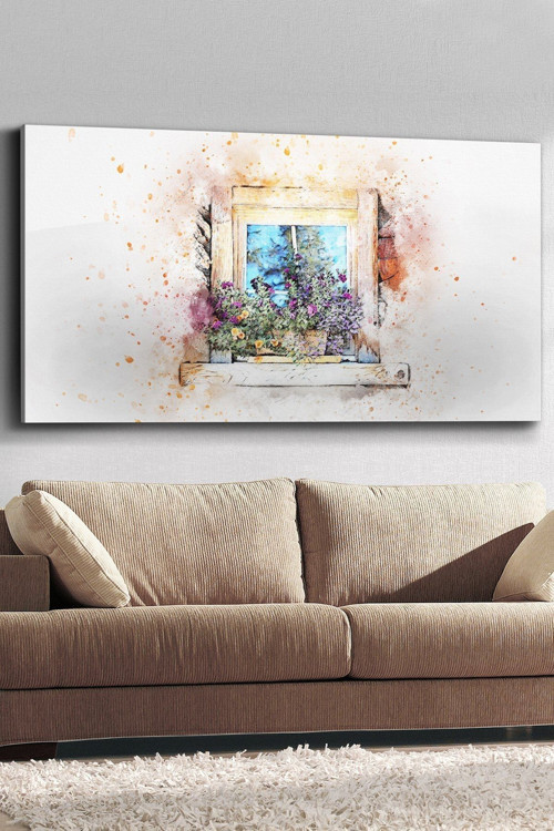 Çizim Çiçekli Pencere Kanvas-Canvas Tablo