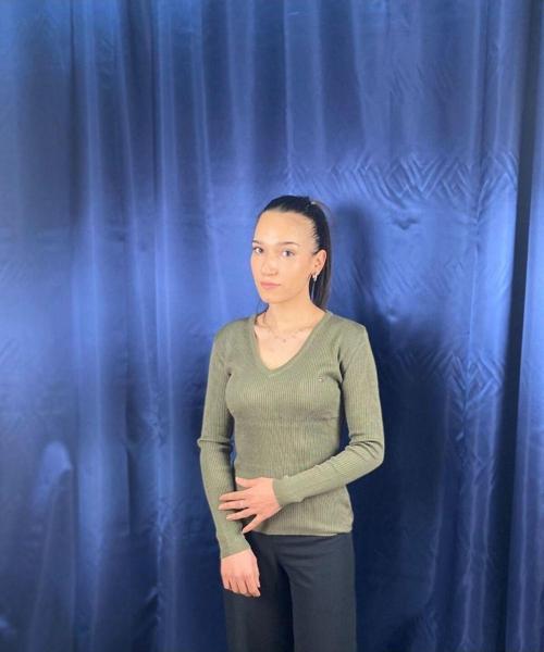 Kadın Yeşil Basic V Yaka Triko Kazak S