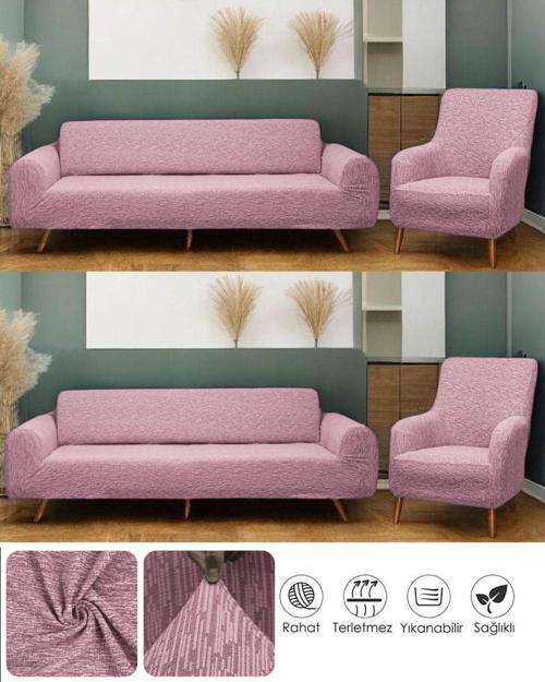 Jakarlı Düz Desen 3 3 1 1 Lastikli Koltuk Örtüsü Takımı Kanepe Çekyat Örtüsü Koltuk Kılıfı