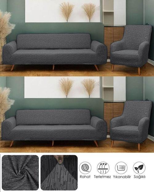 Jakarlı Düz Desen 3 3 1 1 Lastikli Koltuk Örtüsü Takımı Kanepe Çekyat Örtüsü Koltuk Kılıfı
