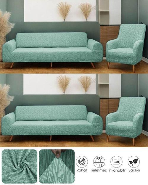 Jakarlı Düz Desen 3 3 1 1 Lastikli Koltuk Örtüsü Takımı Kanepe Çekyat Örtüsü Koltuk Kılıfı