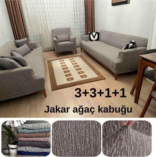 Jakarlı Ev Çekim 3 3 1 1 Lastikli Koltuk Örtüsü Takımı Kanepe Çekyat Örtüsü Koltuk Kılıfı