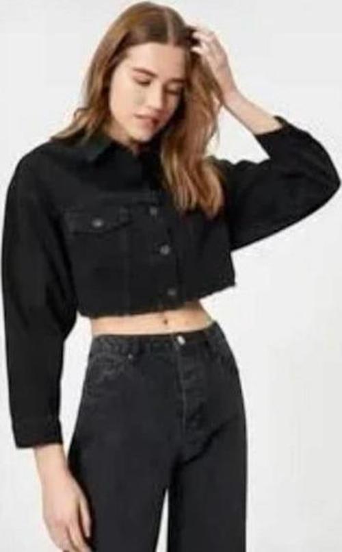 Crop Denim Siyah Kadın Ceket