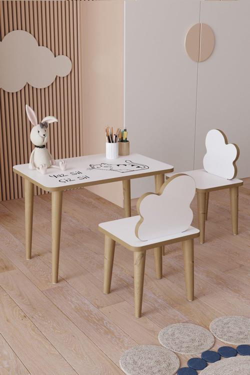 Çocuk Masa Sandalye Yaz Çiz Sil Geniş Masa Montessori 1 Adet Masa 2 Adet Sandalye