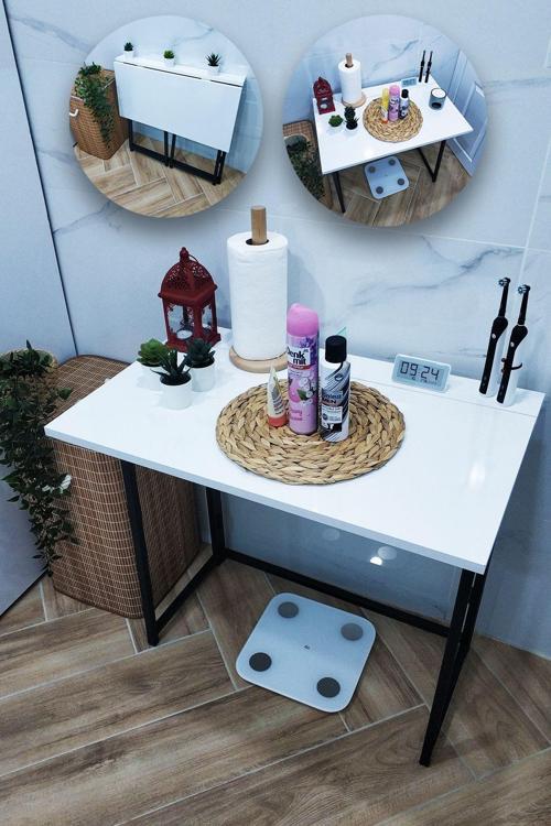 Katlanabilir Taşınabilir Metal Ayaklı Banyo Düzenleyici Banyo Masası Makyaj Masası