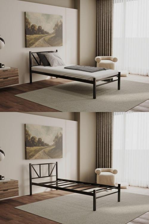 Tek Kişilik Ortopedik Tam Destekli Metal Karyola, Tek Kişilik Ferforje Karyola, 90X200 Cm