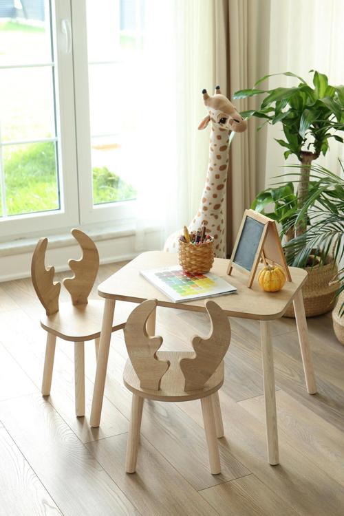 Montessori Deer Sandalyeli Çalışma Masası 2 Sandalye 1 Masa