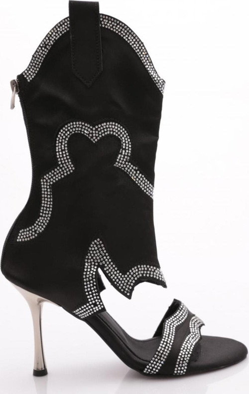 Kadın Kristal Taşlı Topuklu Abiye Ayakkabı Siyah Saten 2131123799