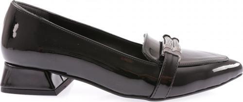 Kadın Sivri Burun Silver Taşlı Topuklu Loafer Siyah Rugan 1252328