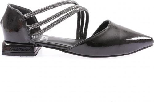 Kadın Sivri Burun Silver Taşlı Galvaniz Ökçeli Babet Siyah Rugan 39192534