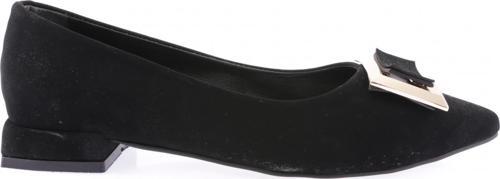 Kadın Sivri Burun Metal Kare Tokalı Babet Siyah Velvet 39132534